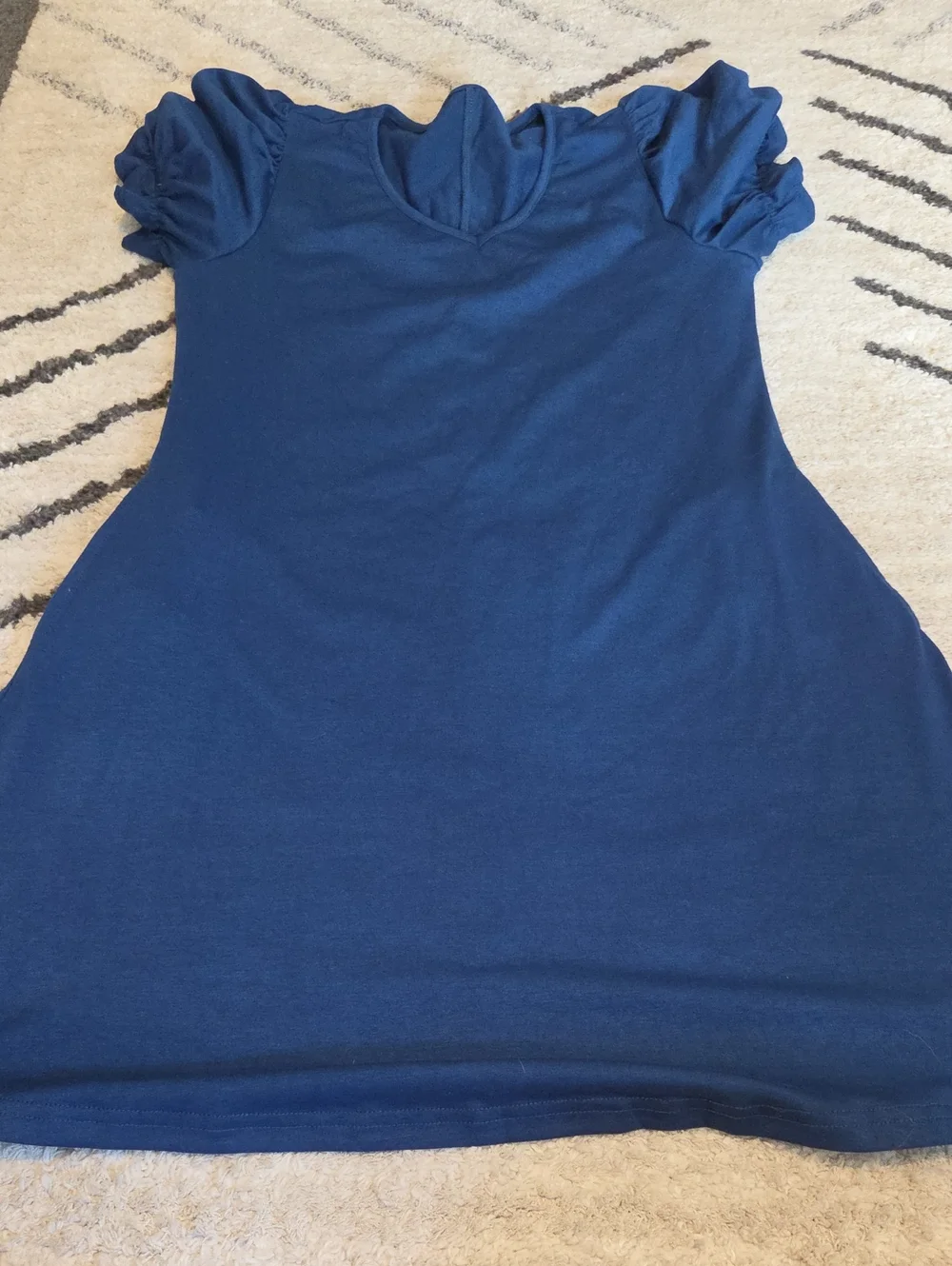 Classic Navy Midi Dress with Puff Sleeves